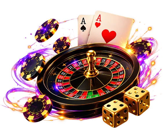 Roulette wheel, playing cards and casino chips
